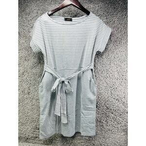 UVN Womens Gray White Striped Mini Dress Tie Waist Short Sleeve Size M Nwt